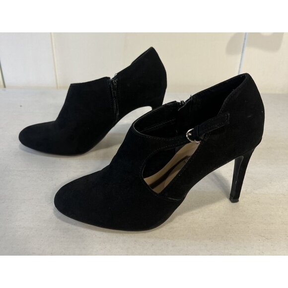Kelly & Katie Black Suede Stiletto 4" Heel Ankle Booties Side Zipper Shoes 7.5 - Picture 2 of 7
